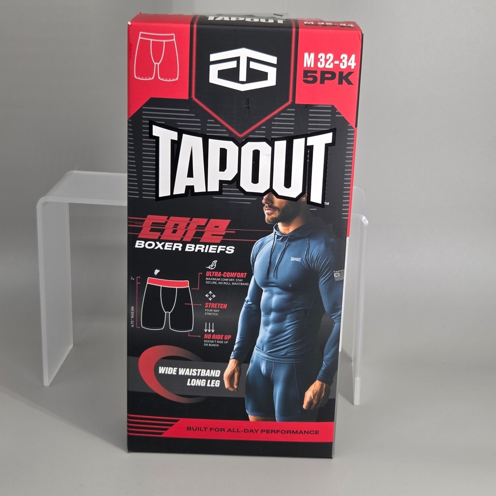 Tapout Boxer Briefs Men M 32-34 5 Pack Core Long Leg Wide Waistband Athletic New